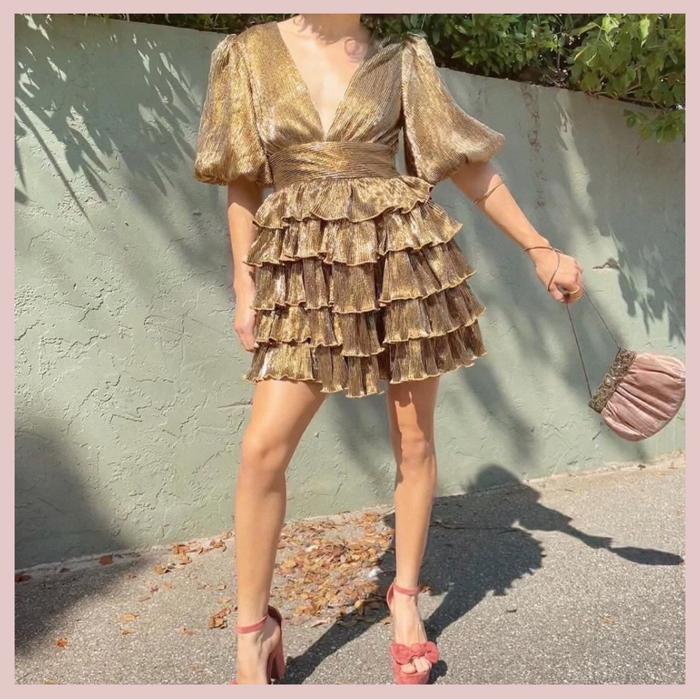 Elegant Gold Tiered Mini Dress